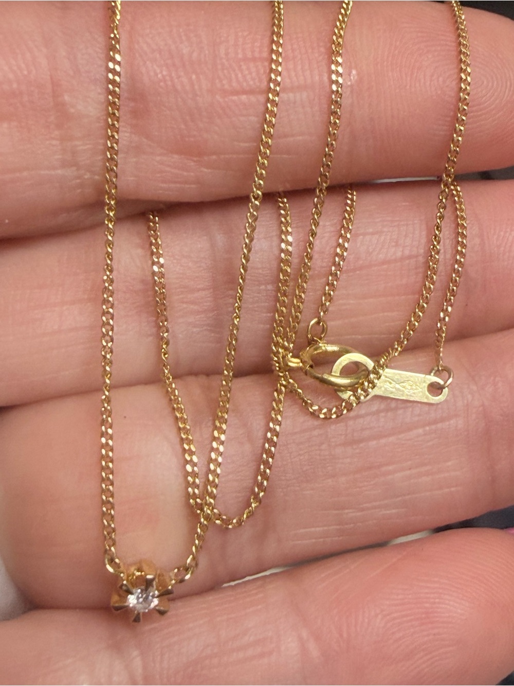 K18 JAPAN GOLD Solitaire diamond Pendant & Necklace Centerpiece 16 inches